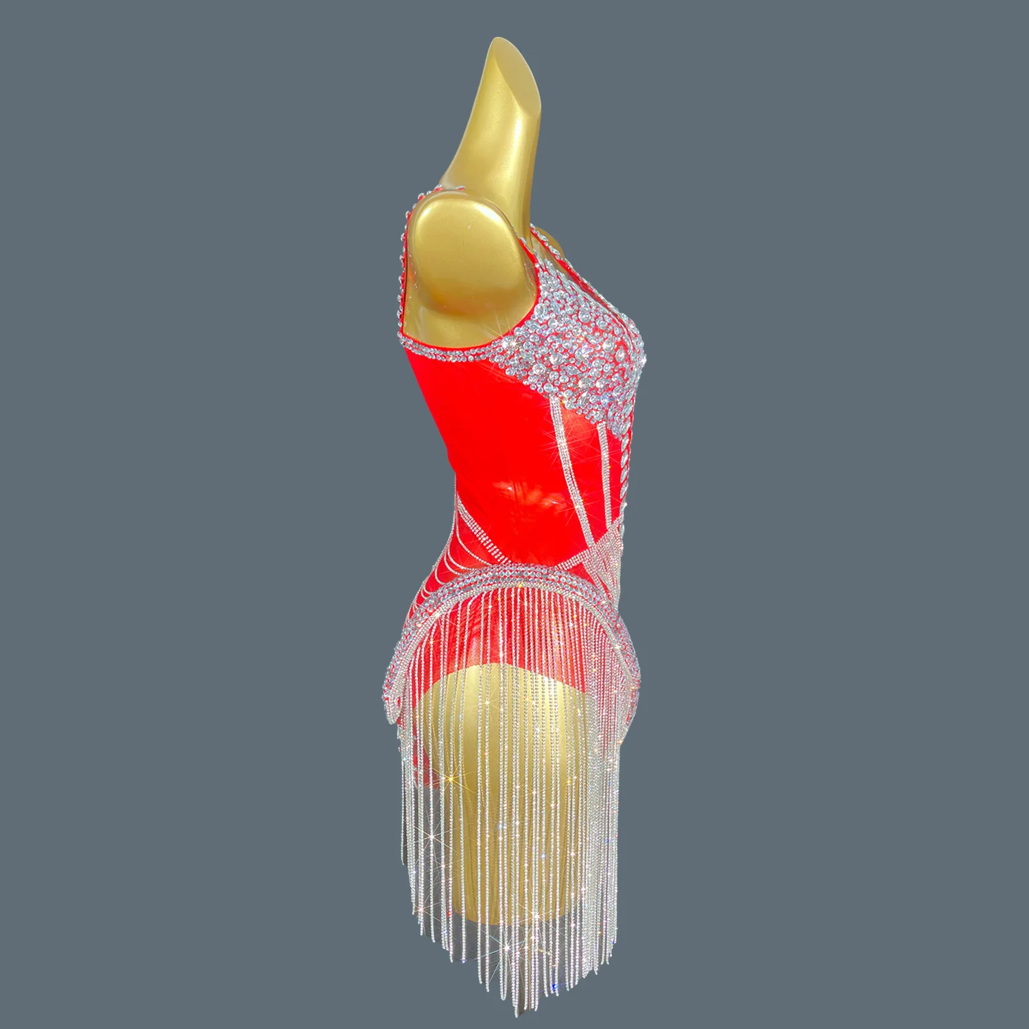 Women Shiny Red Crystal Chain Diamonds Dress Elastic Sexy Mini Night Club Performance Costume Birthday Party Dress Tassel Liehu
Women Shiny Red Crystal Chain Diamonds Dress Elastic Sexy Mini Night Club Performance Costume Birthday Party Dress Tassel Liehu