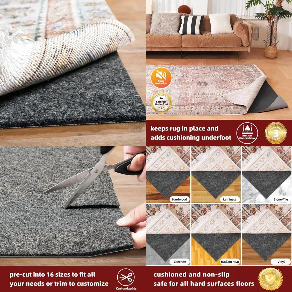 Thick Felt and Natural Rubber Rug Pad, 8x10 Feet, Anti-Slip for Area Rugs
Thick Felt and Natural Rubber Rug Pad, 8x10 Feet, Anti-Slip for Area Rugs