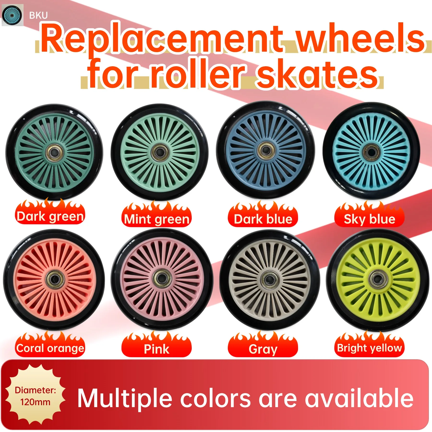 2-pack 120mm roller skate/scooter wheels, fit large-wheel roller skates, scooters, various carts; original auxiliary PU wheels.
2-pack 120mm roller skate/scooter wheels, fit large-wheel roller skates, scooters, various carts; original auxiliary PU wheels.