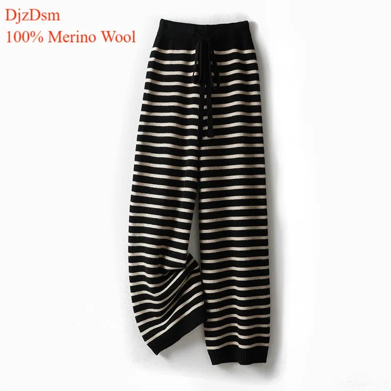Women's Spring and Autumn 100% Merino Wool 90 Count Knitted Striped Wide Leg Pants
Women's Spring and Autumn 100% Merino Wool 90 Count Knitted Striped Wide Leg Pants