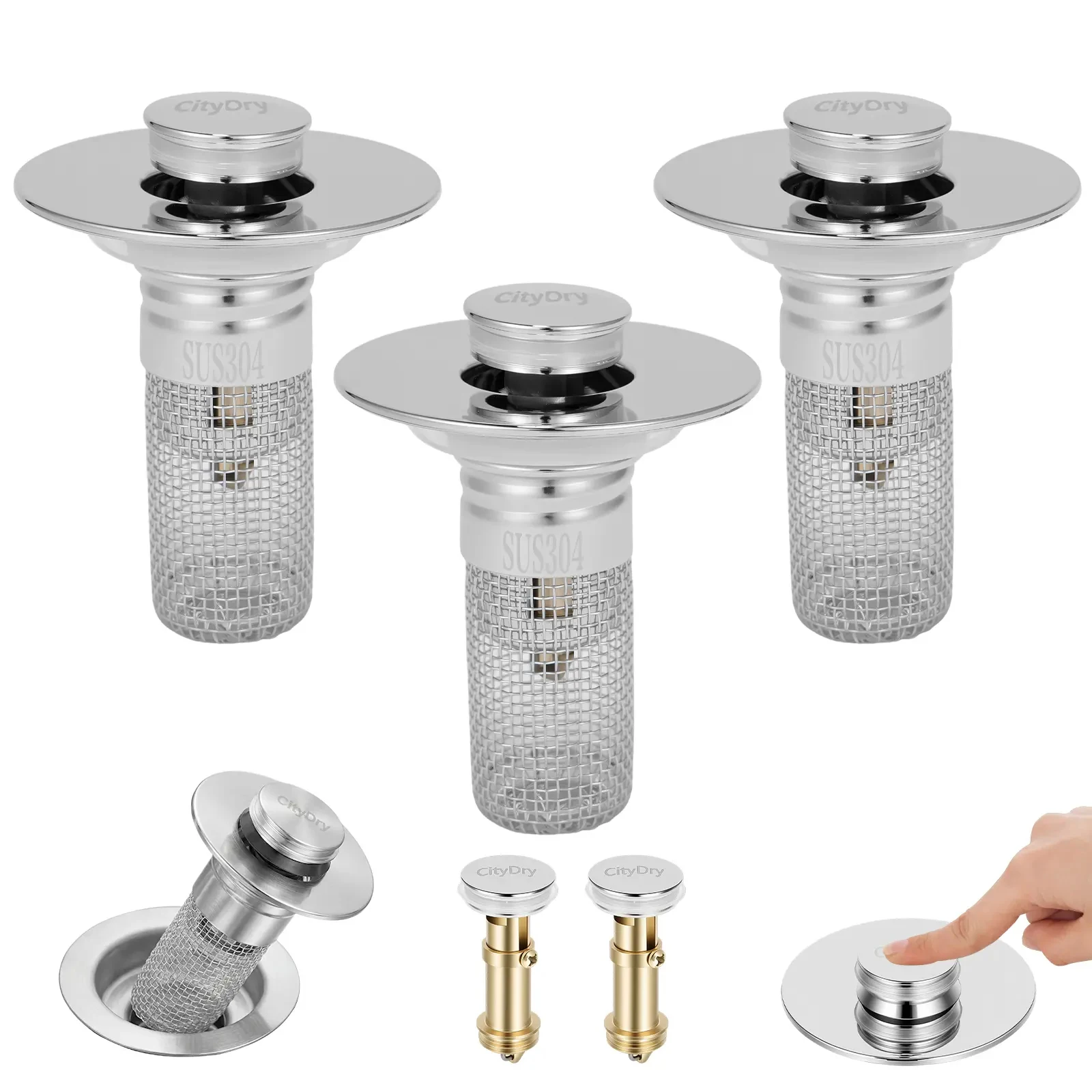 Universal Bathroom Sink Drain Stopper, 304 Stainless Steel Pop-Up Bounce Core Hair Catcher Filter Anti-odor Anti-clog Basin Plug
Universal Bathroom Sink Drain Stopper, 304 Stainless Steel Pop-Up Bounce Core Hair Catcher Filter Anti-odor Anti-clog Basin Plug