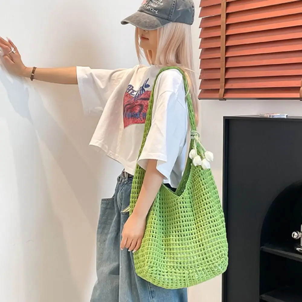 New Sweet Crochet Shoulder Bag Leisure with Tulip Pendant Beach Hollow Handbag Casual Solid Color Woven Totes Bag Travel
New Sweet Crochet Shoulder Bag Leisure with Tulip Pendant Beach Hollow Handbag Casual Solid Color Woven Totes Bag Travel