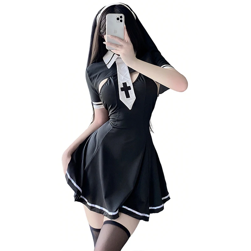 Sexy Nun Costumes Women Fancy Anime Roleplay Outfits Gothic Maid Uniform Nun Dress Erotic Lingerie Set Halloween Party Clothing
Sexy Nun Costumes Women Fancy Anime Roleplay Outfits Gothic Maid Uniform Nun Dress Erotic Lingerie Set Halloween Party Clothing