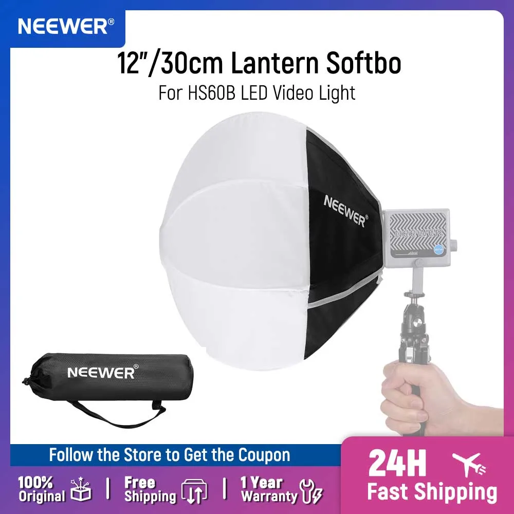 NEEWER 12"/30cm Lantern Softbox for HS60B LED Video Light Quick Release 360° Omnidirectional Light Diffuser Mini Softbox
NEEWER 12"/30cm Lantern Softbox for HS60B LED Video Light Quick Release 360° Omnidirectional Light Diffuser Mini Softbox