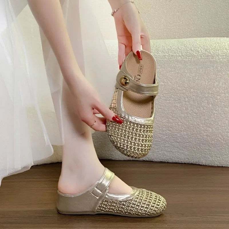 Women Mules Slip on Shoes Woven Look Texture Mesh Upper Closed Toe Backless Footwear Metallic Accent for Ladies Daily Outfits
Women Mules Slip on Shoes Woven Look Texture Mesh Upper Closed Toe Backless Footwear Metallic Accent for Ladies Daily Outfits
