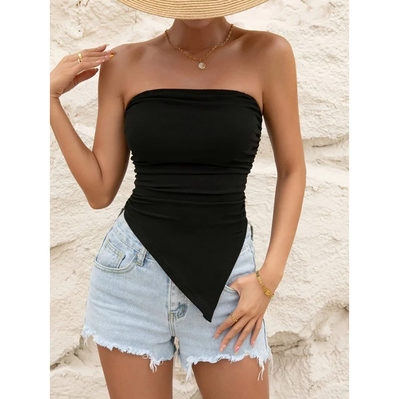 Solid Color Pleated Asymmetrical Hem Tube Top
Solid Color Pleated Asymmetrical Hem Tube Top