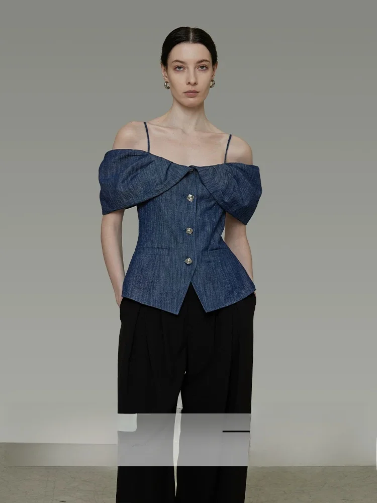 Summer Women's Bubble Sleeve One-Shoulder Short-Sleeve Denim Shirt Sexy Spicy Top Casual Commute Style Pure Color Cotton Blend
Summer Women's Bubble Sleeve One-Shoulder Short-Sleeve Denim Shirt Sexy Spicy Top Casual Commute Style Pure Color Cotton Blend