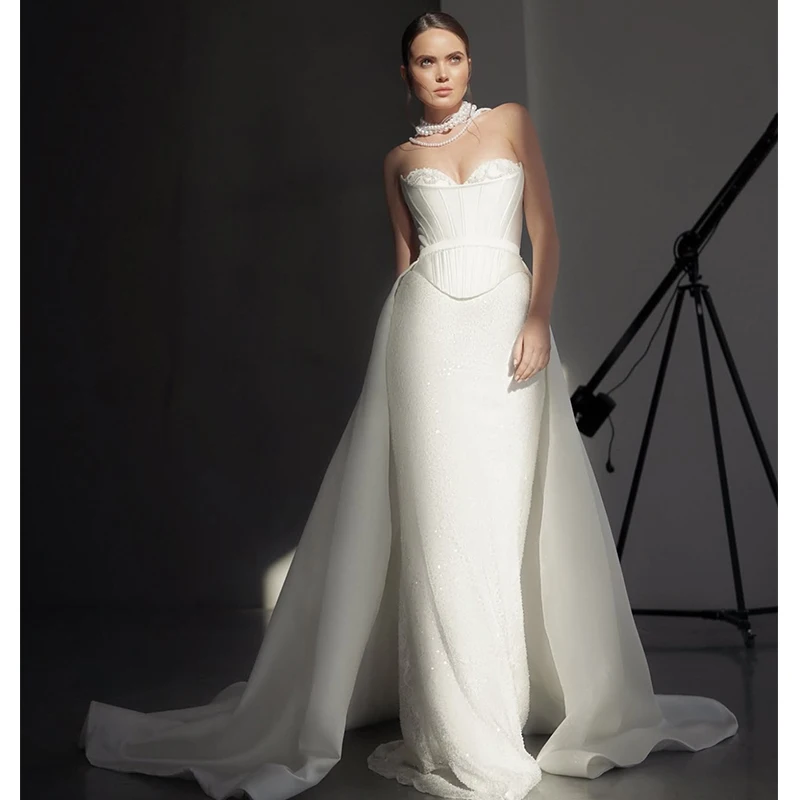 Luxury Detachable Train Weddingdress Satin With Embroidery Bead Mermaid Ballgown Strapless Sleeveless Customized Vestido De Novi
Luxury Detachable Train Weddingdress Satin With Embroidery Bead Mermaid Ballgown Strapless Sleeveless Customized Vestido De Novi