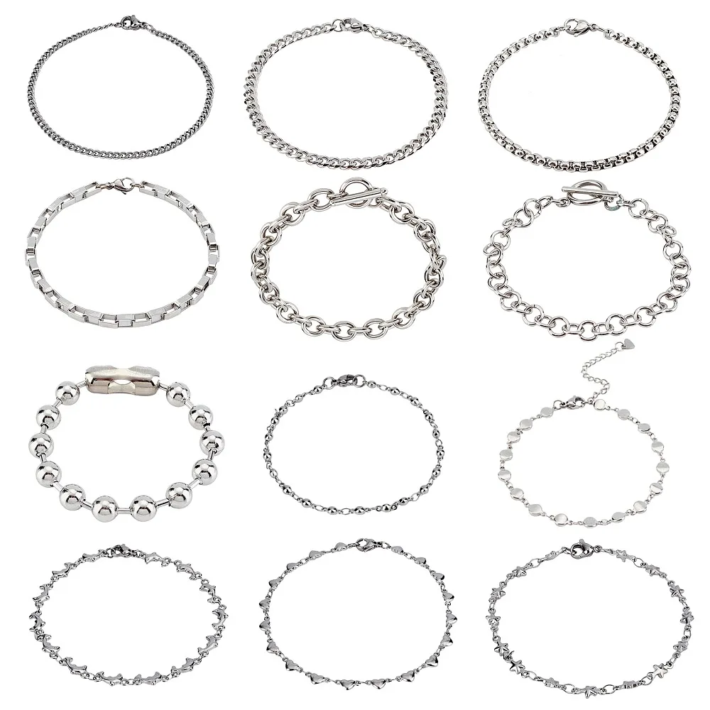 12Pcs 12 Style 304 Stainless Steel Chain Bracelets Stainless Steel Color 1pc/style
12Pcs 12 Style 304 Stainless Steel Chain Bracelets Stainless Steel Color 1pc/style