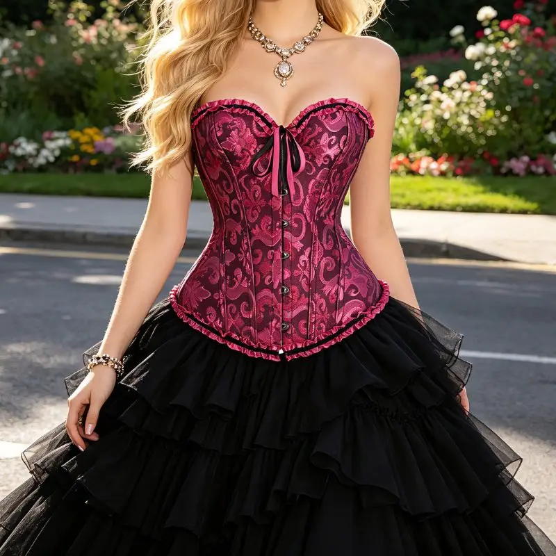 Fashion front-button, back-belted women's shaping garment, plunging neckline, waist-encircling, tight-fitting corset
Fashion front-button, back-belted women's shaping garment, plunging neckline, waist-encircling, tight-fitting corset