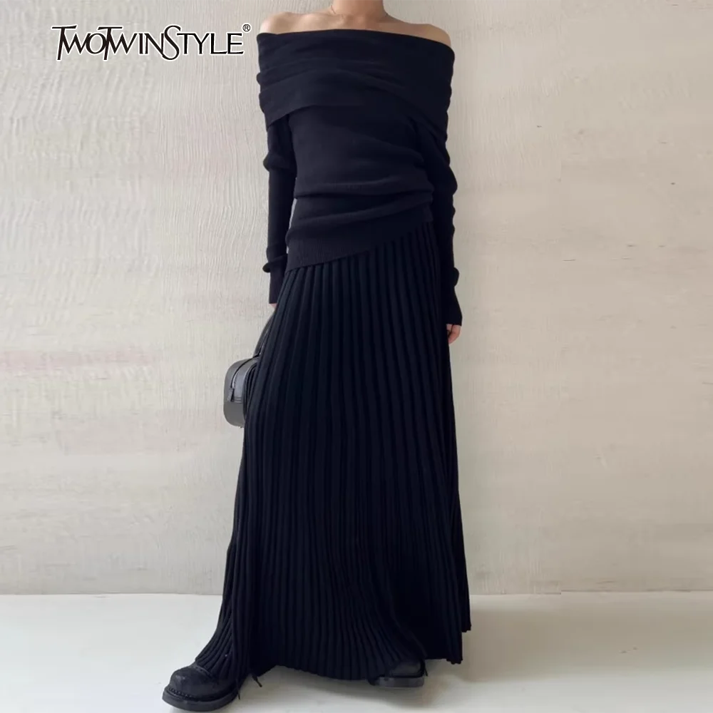 TWOTWINSTYLE Solid Kitting Loose Casual Skirts for Women High Waist Minimalist Temperament Skirts Female Fashion New
TWOTWINSTYLE Solid Kitting Loose Casual Skirts for Women High Waist Minimalist Temperament Skirts Female Fashion New