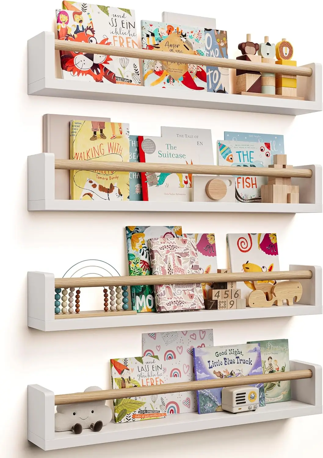 4-Pack Wall-Mounted Floating Shelves for Kids' Rooms, Nursery Storage, Space-Saving Decor
4-Pack Wall-Mounted Floating Shelves for Kids' Rooms, Nursery Storage, Space-Saving Decor