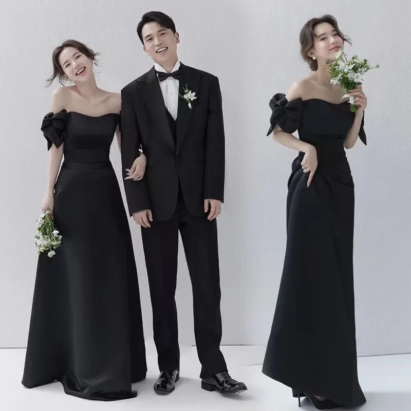 2025 New Formal Occasion Dress Sweet Bow Off The Shoulder Satin Black Dress Elegant A Line Simple Bridal Dress Customized
2025 New Formal Occasion Dress Sweet Bow Off The Shoulder Satin Black Dress Elegant A Line Simple Bridal Dress Customized