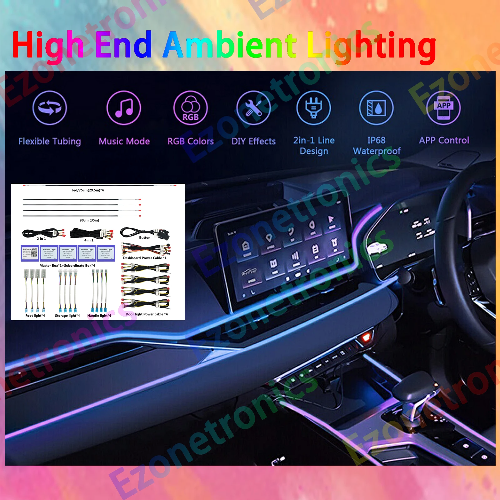 18в1 автомобильное светодиодное внутреннее окружающее освещение, оптоволоконная RGB-лента, 256 цветов, управление через приложение, автоматическая атмосфера, декоративная лампа
18в1 автомобильное светодиодное внутреннее окружающее освещение, оптоволоконная RGB-лента, 256 цветов, управление через приложение, автоматическая атмосфера, декоративная лампа