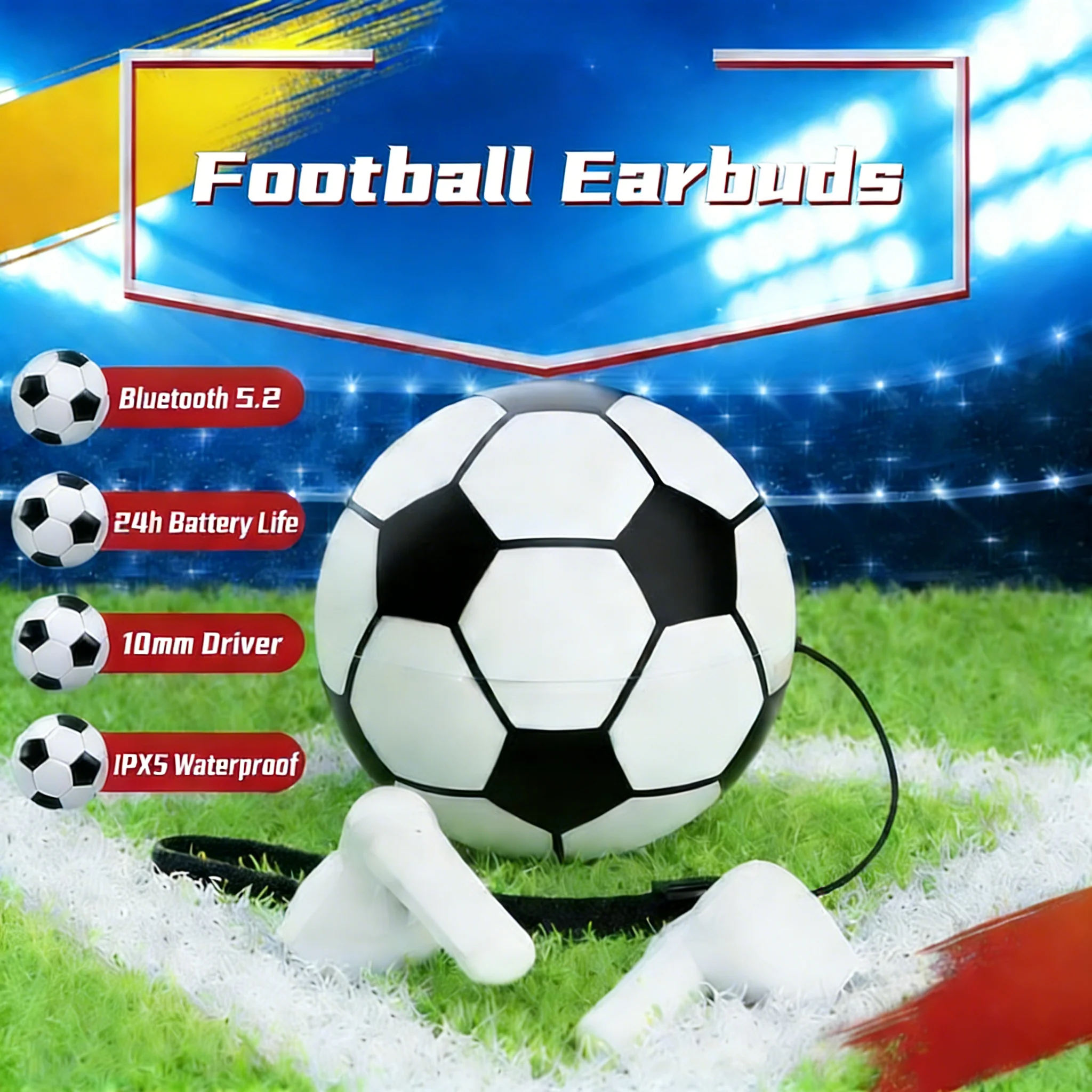 Creative Football Shaped Wireless Earbuds Bluetooth 5.2 IPX5 Waterproof 24h Battery Life For Sports Gaming
Creative Football Shaped Wireless Earbuds Bluetooth 5.2 IPX5 Waterproof 24h Battery Life For Sports Gaming