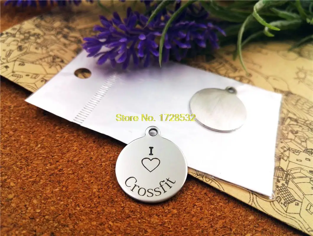 20pcs/lot--20mm stainless steel circle round "I love crossfit"one side DIY Charms Pendants
20pcs/lot--20mm stainless steel circle round "I love crossfit"one side DIY Charms Pendants
