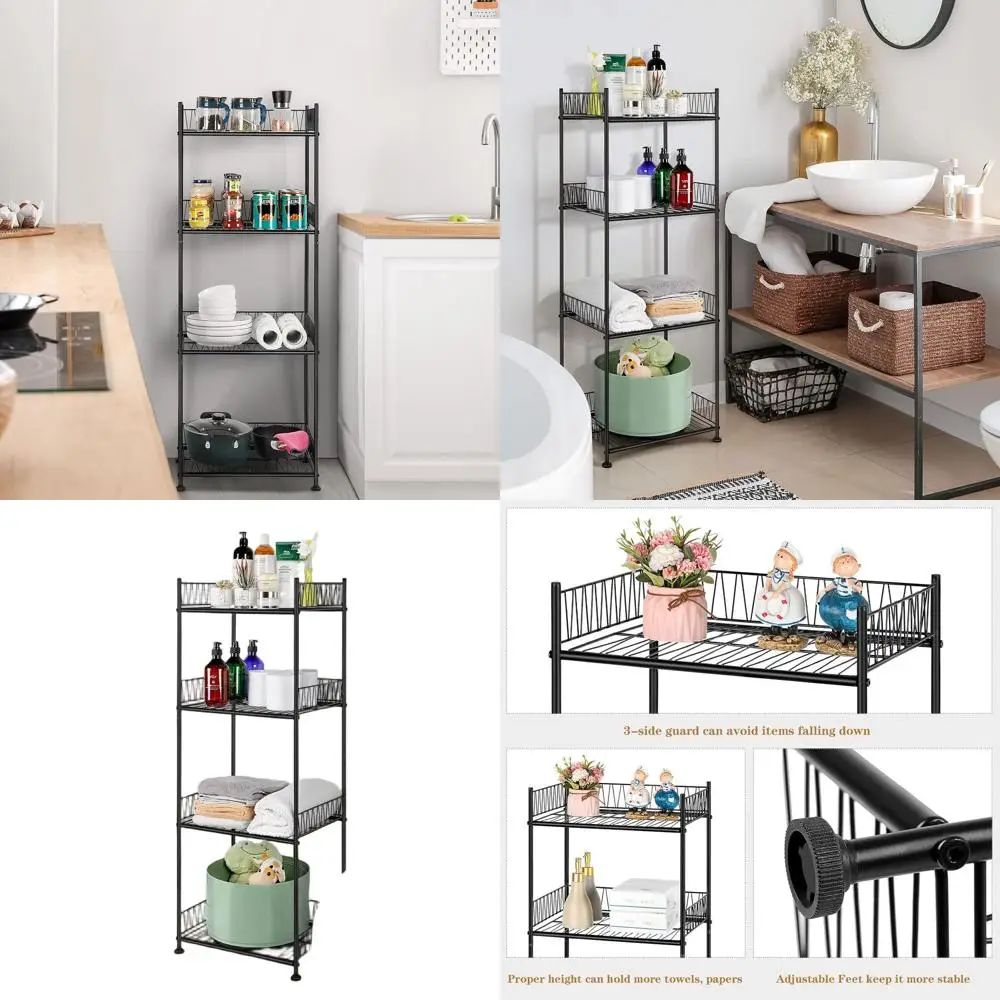 4-уровневая отдельно стоящая проволочная полка для хранения полотенец в ванной комнате, черная — идеально подходит для кладовой, кухни и организации белья
4-уровневая отдельно стоящая проволочная полка для хранения полотенец в ванной комнате, черная — идеально подходит для кладовой, кухни и организации белья