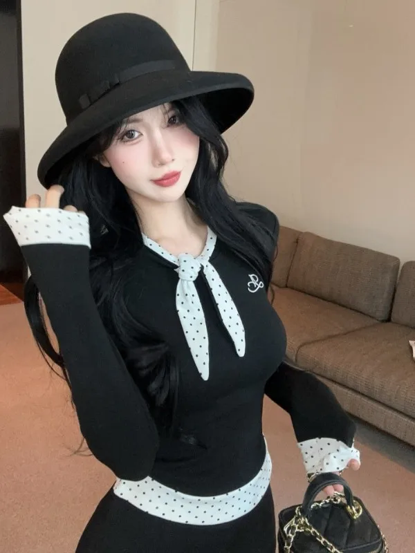 Sweet Polka Dot Patchwork Bow Tie Long Sleeve T-Shirt Women's Autumn Fashion Color Block Embroidery Base Shirt French Style
Sweet Polka Dot Patchwork Bow Tie Long Sleeve T-Shirt Women's Autumn Fashion Color Block Embroidery Base Shirt French Style