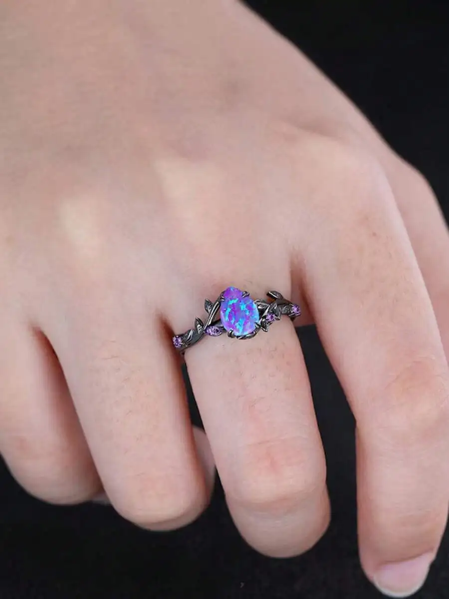 Gunmetal Black Two-Piece Ring Set With Purple Pear Synthetic Opal And Vine Leaf Detail For Festive, Casual, Year-Round Wear
Gunmetal Black Two-Piece Ring Set With Purple Pear Synthetic Opal And Vine Leaf Detail For Festive, Casual, Year-Round Wear