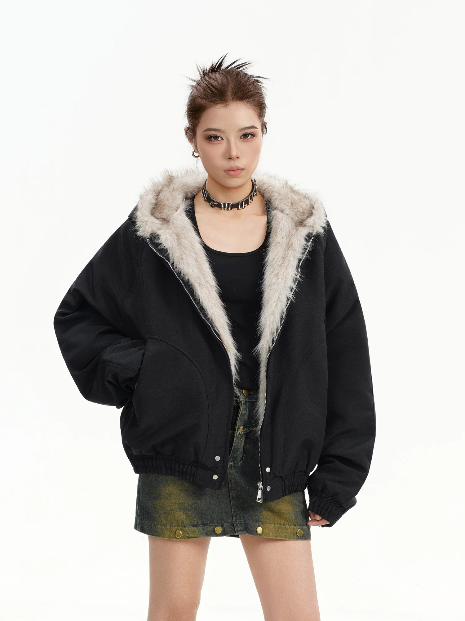 Retro American Sle Women's Thiened Loose Cotton Jaet with Hood Fur Collar Street Sle Long Sve Zipper Closure Coat
Retro American Sle Women's Thiened Loose Cotton Jaet with Hood Fur Collar Street Sle Long Sve Zipper Closure Coat