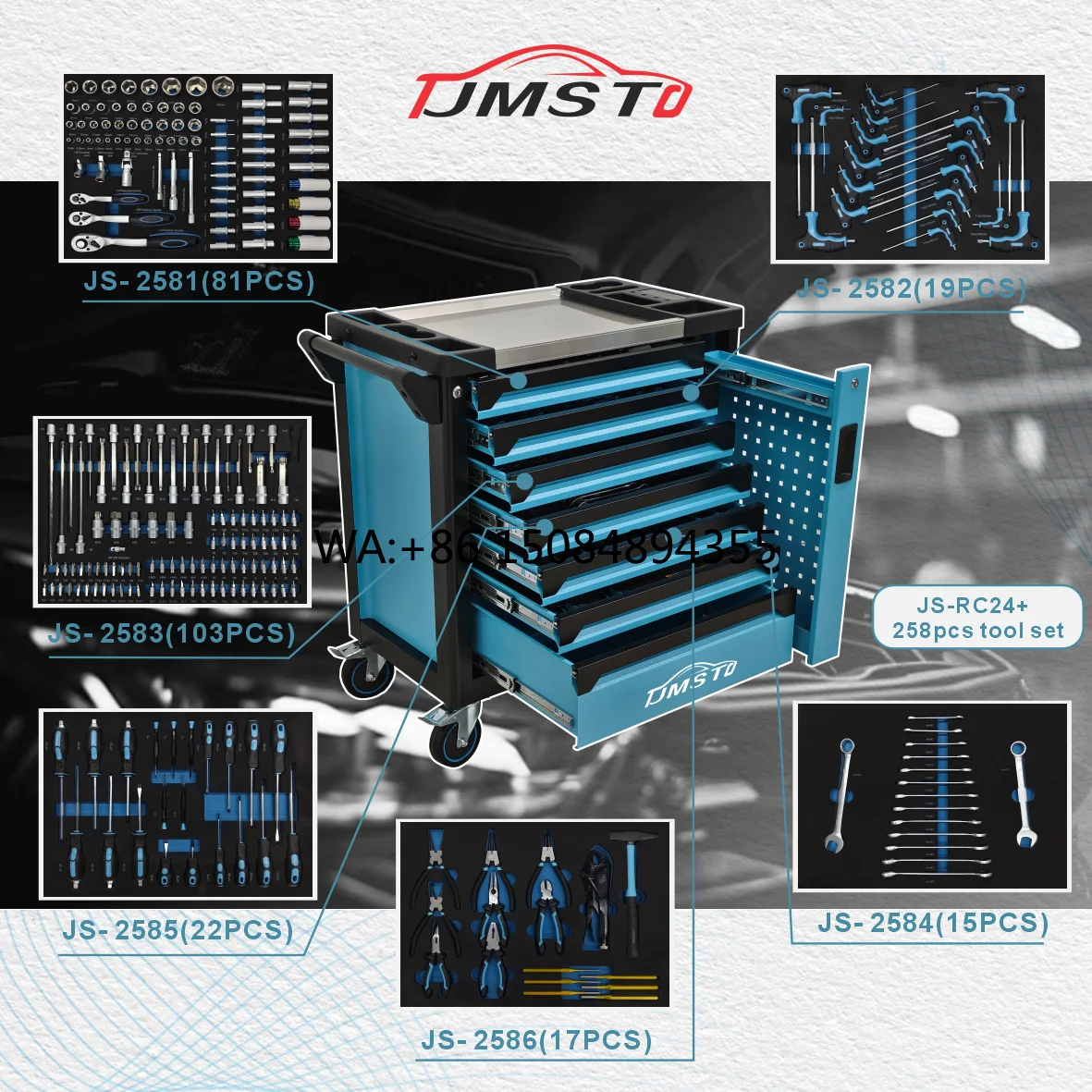 Blue 7 Drawer Rolling Tool Cabinet with 258 Pcs Hand Tool Set Heavy Duty Manual Repair Tools for Garage & Workshop Herramientas
Blue 7 Drawer Rolling Tool Cabinet with 258 Pcs Hand Tool Set Heavy Duty Manual Repair Tools for Garage & Workshop Herramientas
