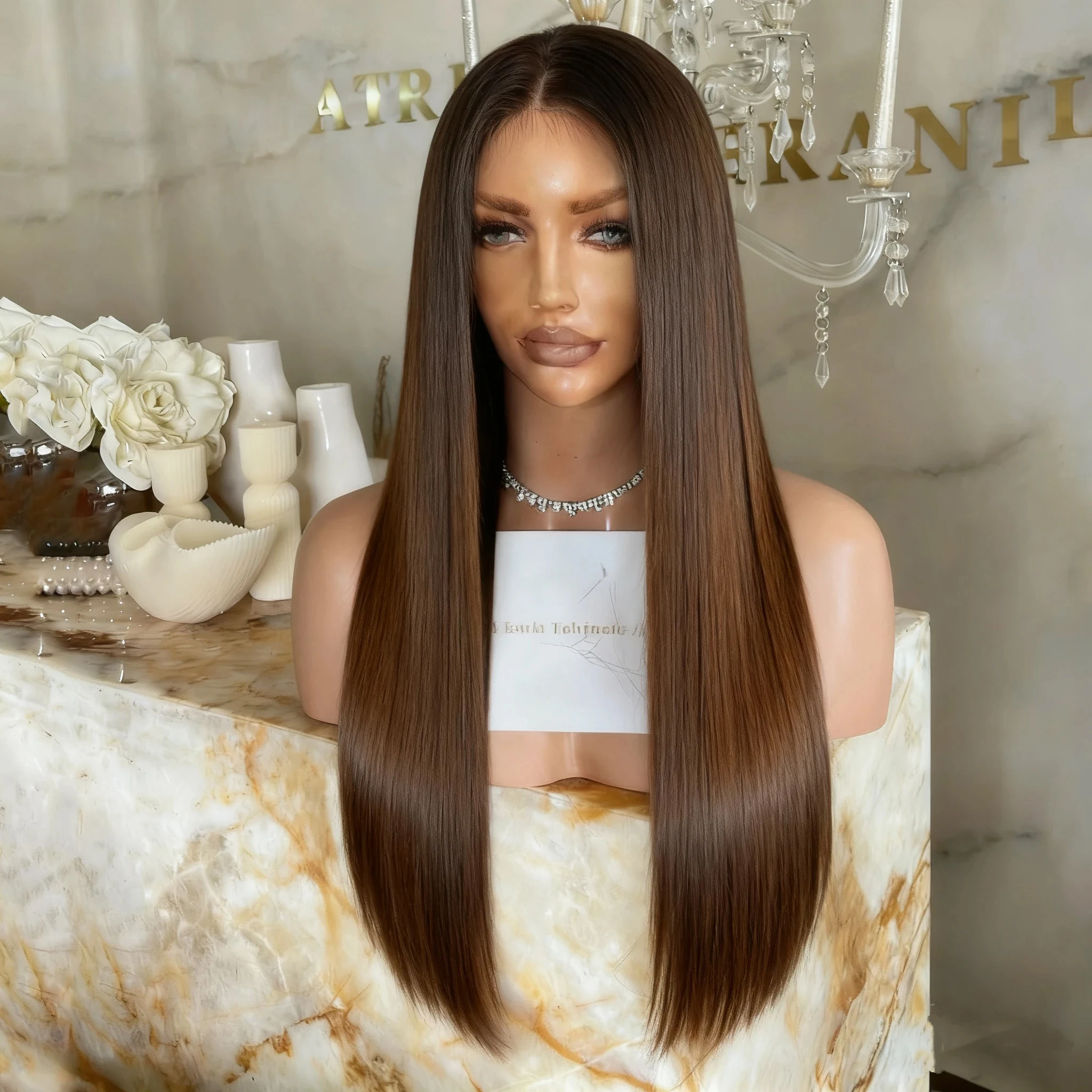 Glueless 26Inch Long Soft Preplucked Brown Color 180 Density silky Straight Lace Front Wig Synthetic Baby Hair Daily Wear Wig
Glueless 26Inch Long Soft Preplucked Brown Color 180 Density silky Straight Lace Front Wig Synthetic Baby Hair Daily Wear Wig