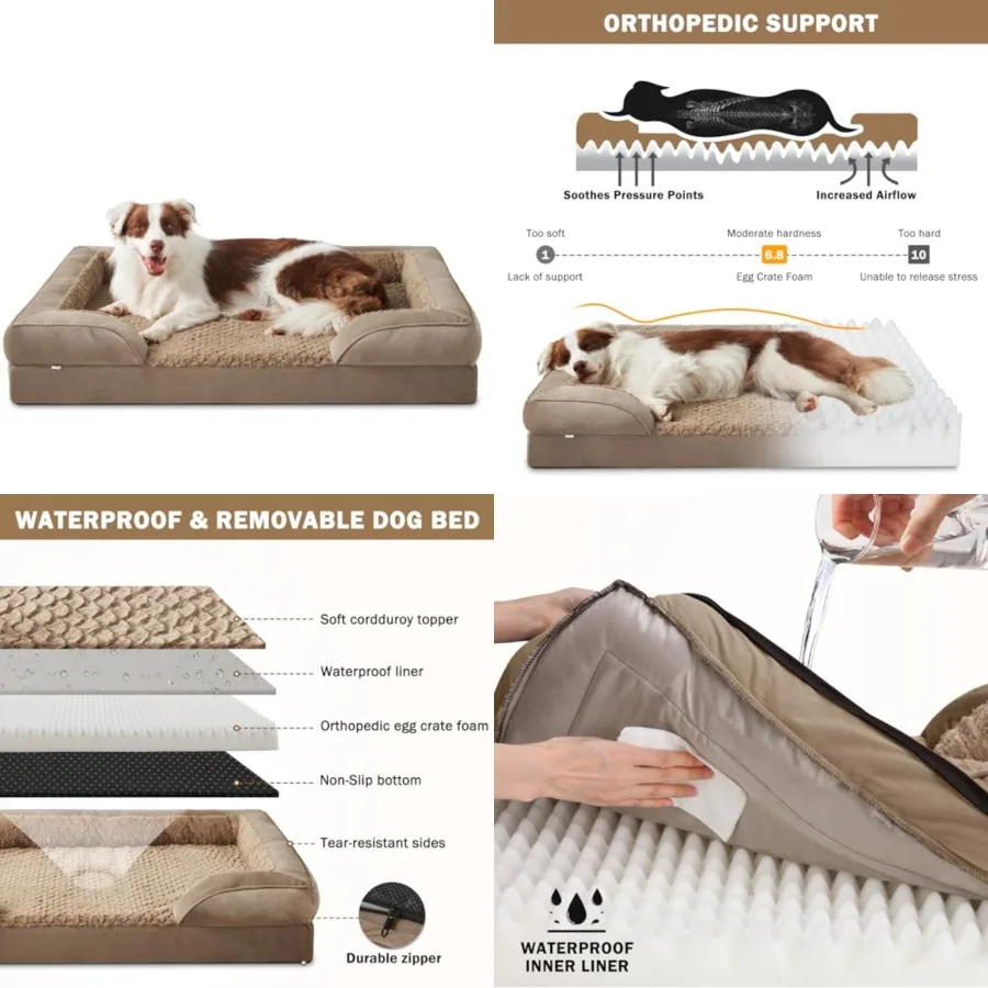Orthopedic Large Dog Bed, Washable Waterproof, Egg-Crate Foam Dog Couch Bed with Washable Removable Cover, Waterproof Lining an
Orthopedic Large Dog Bed, Washable Waterproof, Egg-Crate Foam Dog Couch Bed with Washable Removable Cover, Waterproof Lining an