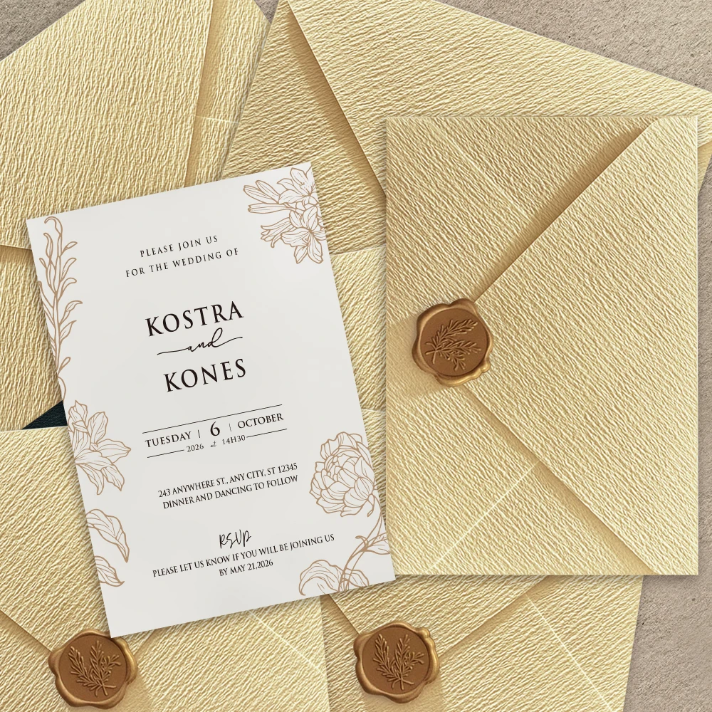 Personalized Invitation Cards for Wedding, Business Functions, Birthday and Graduation - Envelope & Wax Seal Included
Personalized Invitation Cards for Wedding, Business Functions, Birthday and Graduation - Envelope & Wax Seal Included