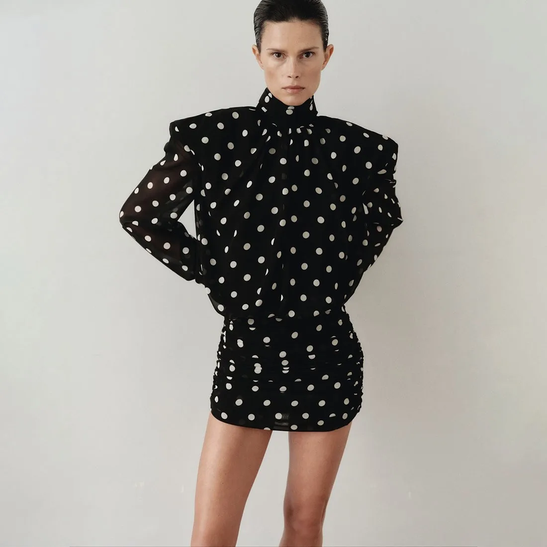 Elegant Party Dress Women's Evening Knit Dresses Long Sleeve High Waist Ruched Waist Mini Dress Black And White Polka Dot
Elegant Party Dress Women's Evening Knit Dresses Long Sleeve High Waist Ruched Waist Mini Dress Black And White Polka Dot