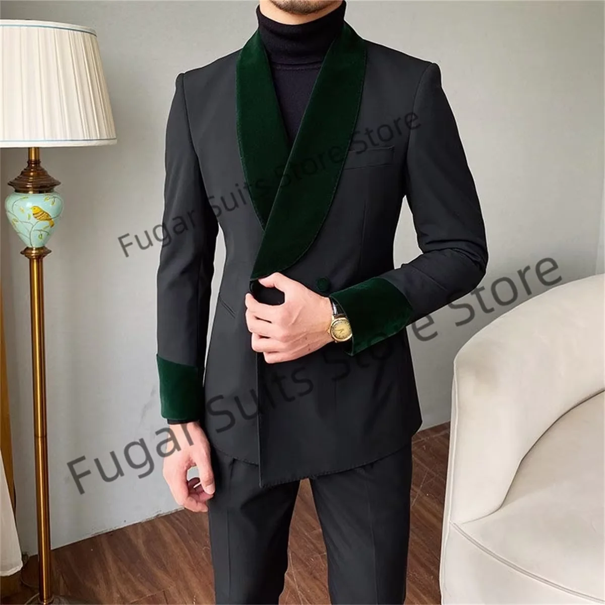 Handsome Black Elegant Men Suits Slim Fit Shawl Lapel Groom Wedding Tuxedos 2Pieces Sets High-qublity Male Blazers Costume Homme
Handsome Black Elegant Men Suits Slim Fit Shawl Lapel Groom Wedding Tuxedos 2Pieces Sets High-qublity Male Blazers Costume Homme