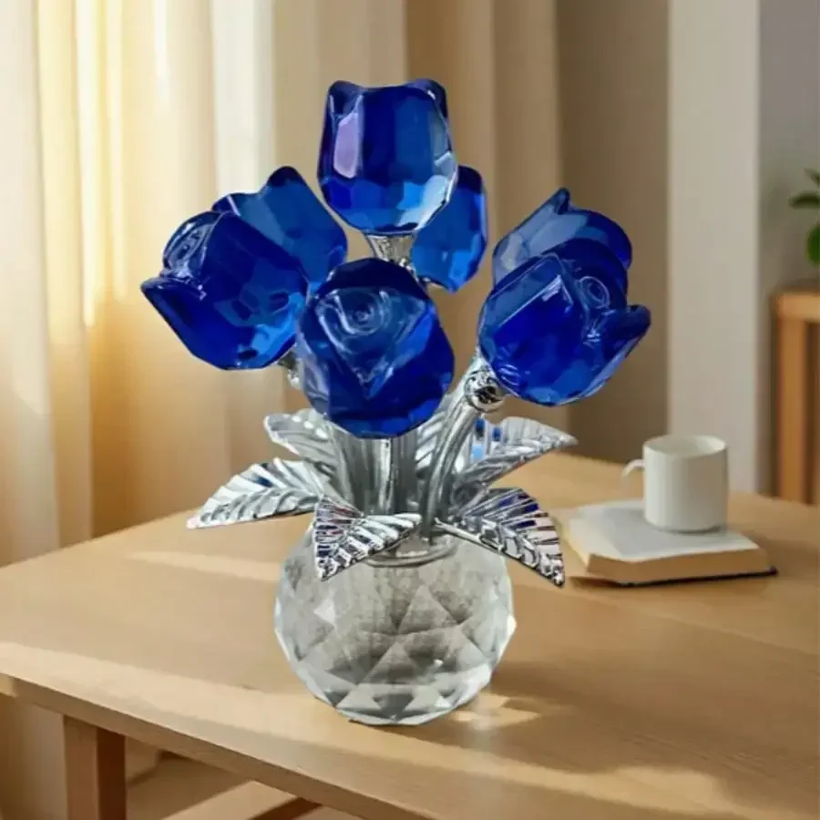 This Crystal Glass Rose Sculpture, Adorned With Elegant Red, Blue, And Pink Floral Blooms, Accented By Shimmering Leaves. It Is A Multi-Functional Home Decor Piece Suitable For Bedrooms, Kitchens, Living Rooms, And Prayer Rooms. It Makes A Beautiful Gift
This Crystal Glass Rose Sculpture, Adorned With Elegant Red, Blue, And Pink Floral Blooms, Accented By Shimmering Leaves. It Is A Multi-Functional Home Decor Piece Suitable For Bedrooms, Kitchens, Living Rooms, And Prayer Rooms. It Makes A Beautiful Gift