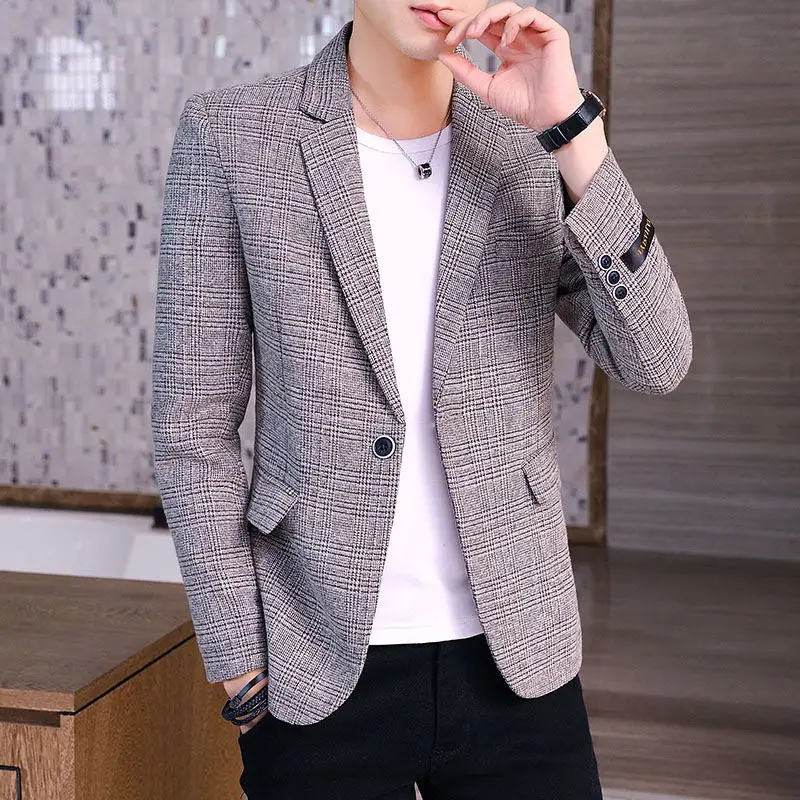 Casual Slim Fit Men's Checkered Suit Jacket Trendy Spring Autumn Single Button up Top Youthful Polyester Viscose Blend
Casual Slim Fit Men's Checkered Suit Jacket Trendy Spring Autumn Single Button up Top Youthful Polyester Viscose Blend