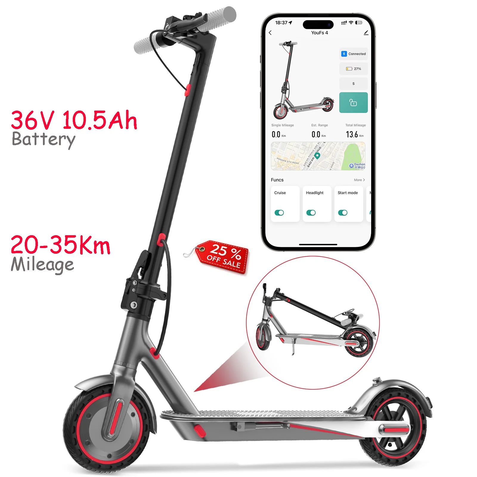 36В 10.5Ач, 8.5-дюймовые шины с сотовой структурой, складной электросамокат унисекс
36В 10.5Ач, 8.5-дюймовые шины с сотовой структурой, складной электросамокат унисекс