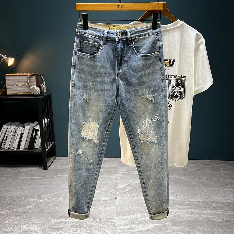 2024new summer cropped jeans MEN'S thin breathable stretch soft fashion brand casual slim fit broken holes pants
2024new summer cropped jeans MEN'S thin breathable stretch soft fashion brand casual slim fit broken holes pants