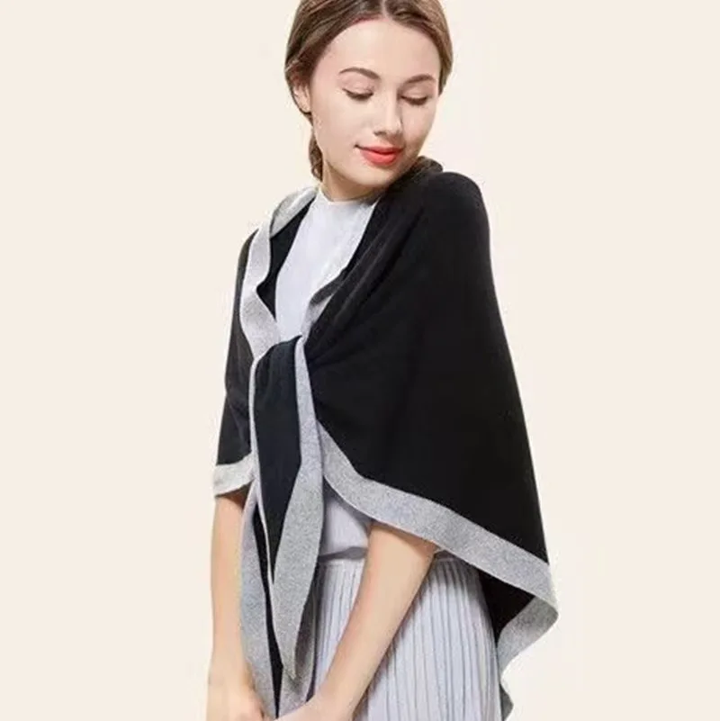 Women Wool Blend Cashmere Knitted Solid Color Triangular Shawl with Contrast Border Stole Wrap Scarf
Women Wool Blend Cashmere Knitted Solid Color Triangular Shawl with Contrast Border Stole Wrap Scarf