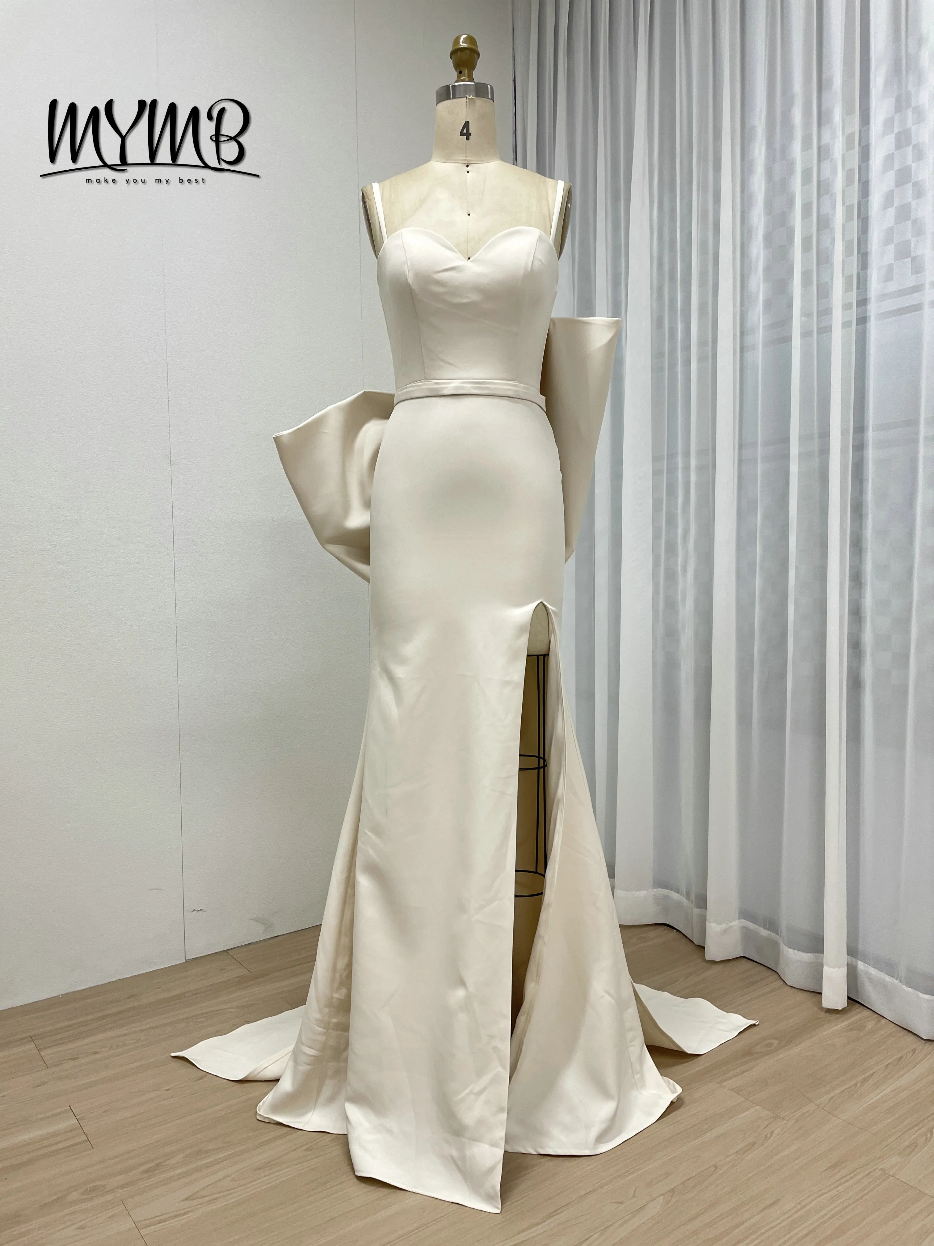 MYMB Bridal Dress Simple Long Mermaid Satin Overskirt Low Back Bow Evening Party Dress Sexy With High Split Prom Gown MY30132-2
MYMB Bridal Dress Simple Long Mermaid Satin Overskirt Low Back Bow Evening Party Dress Sexy With High Split Prom Gown MY30132-2