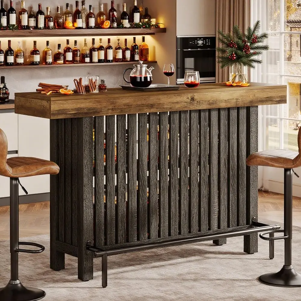 Bar Table with Footrest, 63 Inches Modern Home Bar Unit with 2Tier Storage, 42 H Counter Height Pub Table for Kitchen Island, L
Bar Table with Footrest, 63 Inches Modern Home Bar Unit with 2Tier Storage, 42 H Counter Height Pub Table for Kitchen Island, L