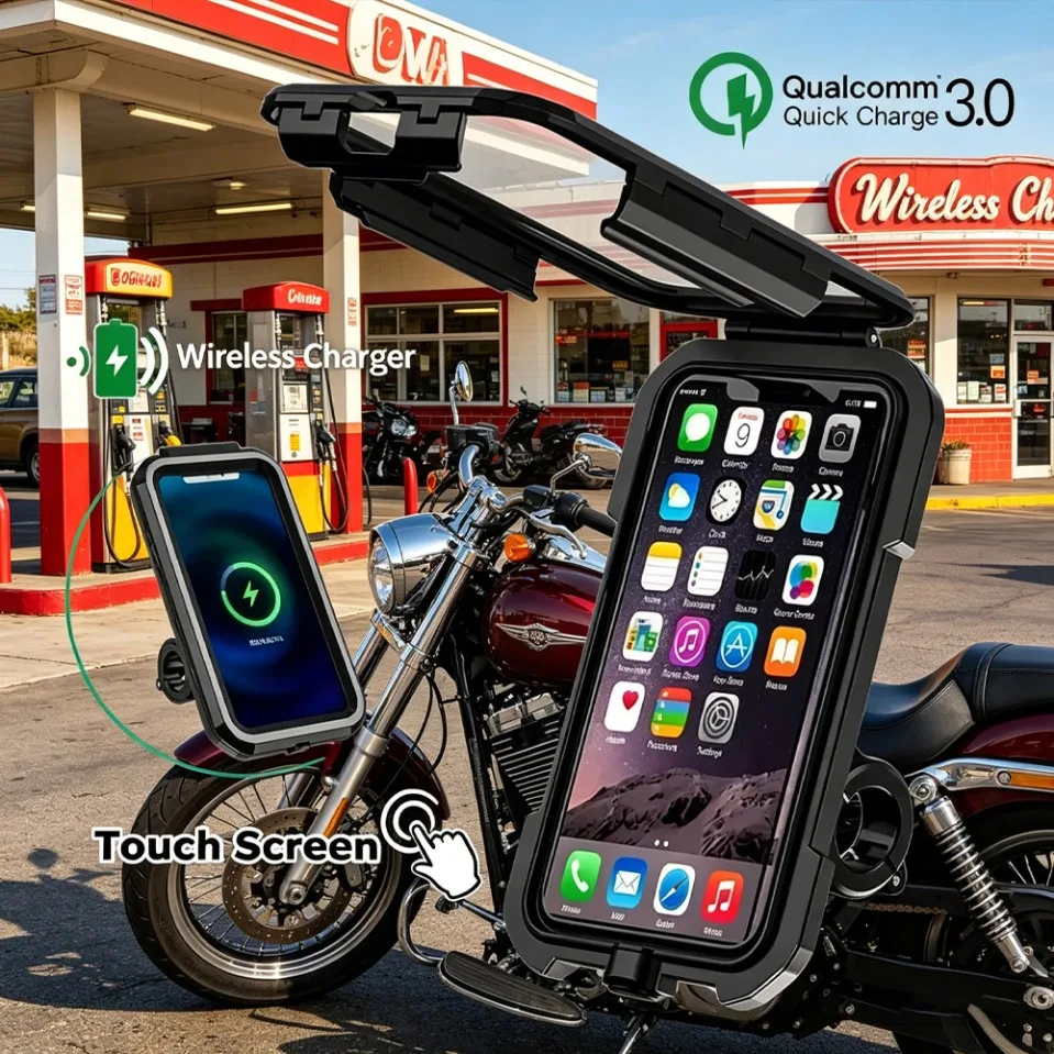 IPX8 Waterproof Motorcycle Phone Holder 15W Qi Wireless Charger 360° Rotation Type C PD 20W Fast Charging Bike Mount
IPX8 Waterproof Motorcycle Phone Holder 15W Qi Wireless Charger 360° Rotation Type C PD 20W Fast Charging Bike Mount
