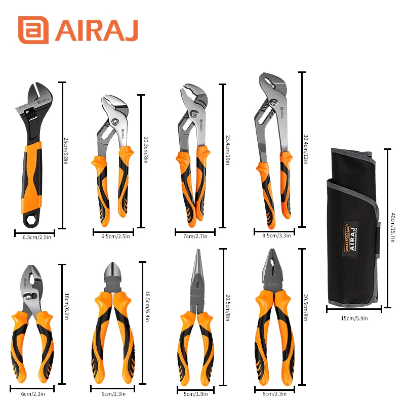 An 8-piece wrench set made of 45-grade steel, including: a 12-inch/10-inch/8-inch open-end wrench, an 8-inch electrician's wrench, a 6-inch adjustable wrench, an 8-inch long-jaw wrench, a 6-inch angle wrench, a 10-inch adjustable wrench, and a tool kit.
An 8-piece wrench set made of 45-grade steel, including: a 12-inch/10-inch/8-inch open-end wrench, an 8-inch electrician's wrench, a 6-inch adjustable wrench, an 8-inch long-jaw wrench, a 6-inch angle wrench, a 10-inch adjustable wrench, and a tool kit.
