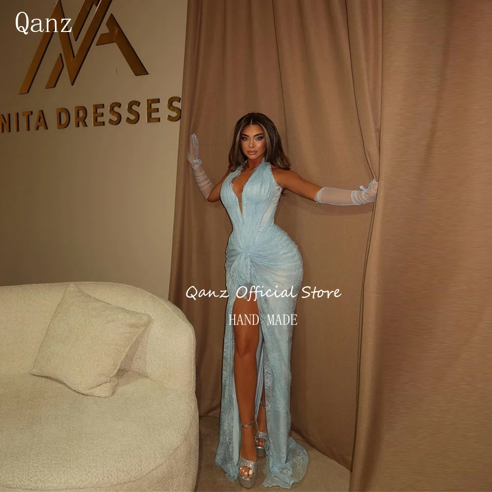 Qanz Luxury Lace Appliques Prom Dreses Mermaid High Slit Dress Woman Elegant Party Wedding Halter Robes De Soirée Customized
Qanz Luxury Lace Appliques Prom Dreses Mermaid High Slit Dress Woman Elegant Party Wedding Halter Robes De Soirée Customized
