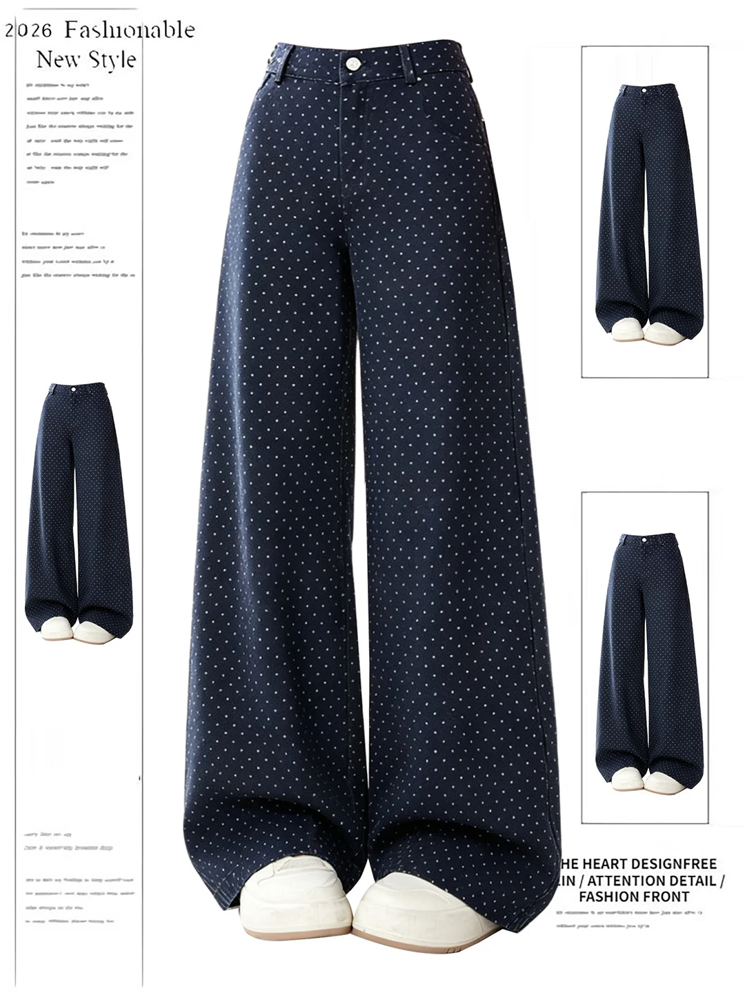 American Retro Polka Dot Knife Wide Leg Jeans Women's Loose Casual Trousers Summer New Design Blue Denim High Waist
American Retro Polka Dot Knife Wide Leg Jeans Women's Loose Casual Trousers Summer New Design Blue Denim High Waist