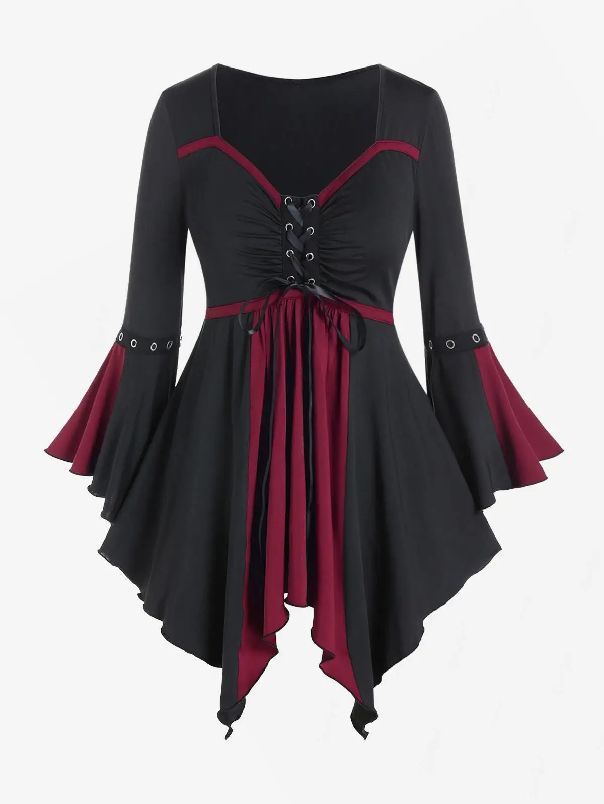 ROSEGAL Plus Size Gothic T-Shirt Flare Sleeves Lace Up Two Tone Handkerchief Tops Women Spring,Fall,Winter Streetwear Tees 5XL
ROSEGAL Plus Size Gothic T-Shirt Flare Sleeves Lace Up Two Tone Handkerchief Tops Women Spring,Fall,Winter Streetwear Tees 5XL