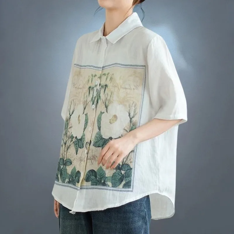 Women Linen Floral Print Shirt Casual Loose Summer Blouse
Women Linen Floral Print Shirt Casual Loose Summer Blouse