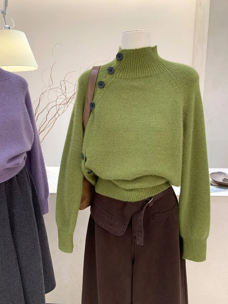 Spring Women's Half High Collar Soft Sweater Korean Style Chic Button Design Long Sleeve Pullovers Fashion Loose Versatile Tops
Spring Women's Half High Collar Soft Sweater Korean Style Chic Button Design Long Sleeve Pullovers Fashion Loose Versatile Tops