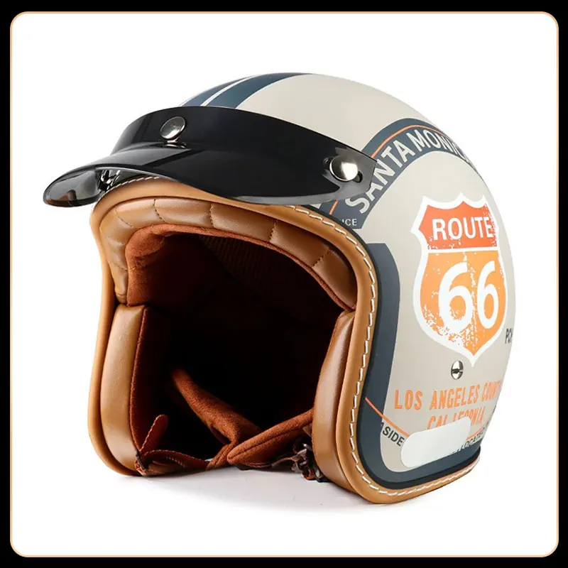 Vintage Lightweight Helmet No. 66 ECE DOT Certified Motorcycle Helmet 3/4 Open Face Helmet All-Season 
Vintage Lightweight Helmet No. 66 ECE DOT Certified Motorcycle Helmet 3/4 Open Face Helmet All-Season