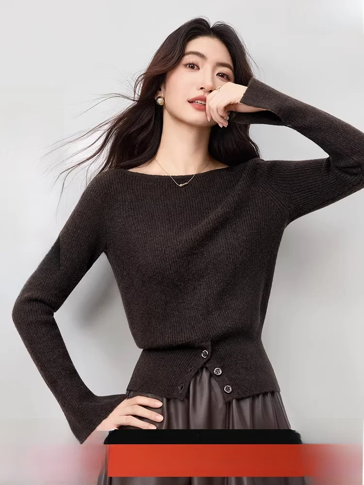 Красный шерстяной свитер с длинными рукавами и круглым вырезом, женский зимний модный топ с пуговицами и асимметричным подолом, эластичный топ
Красный шерстяной свитер с длинными рукавами и круглым вырезом, женский зимний модный топ с пуговицами и асимметричным подолом, эластичный топ