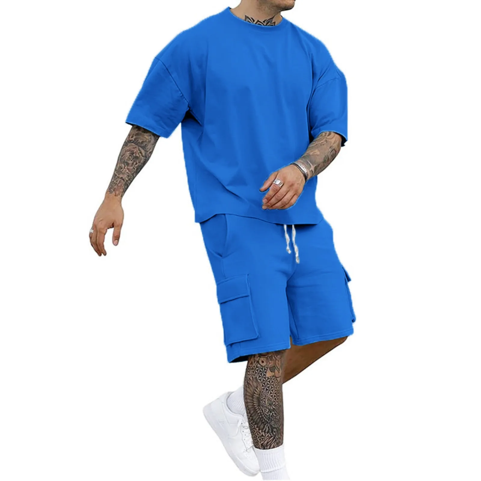 Men's Summer 2 Piece Tracksuit Solid Color Loose Fit T Shirt And Cargo Shorts Suit Jogging Comfortable Work Wear Men Suit
Men's Summer 2 Piece Tracksuit Solid Color Loose Fit T Shirt And Cargo Shorts Suit Jogging Comfortable Work Wear Men Suit