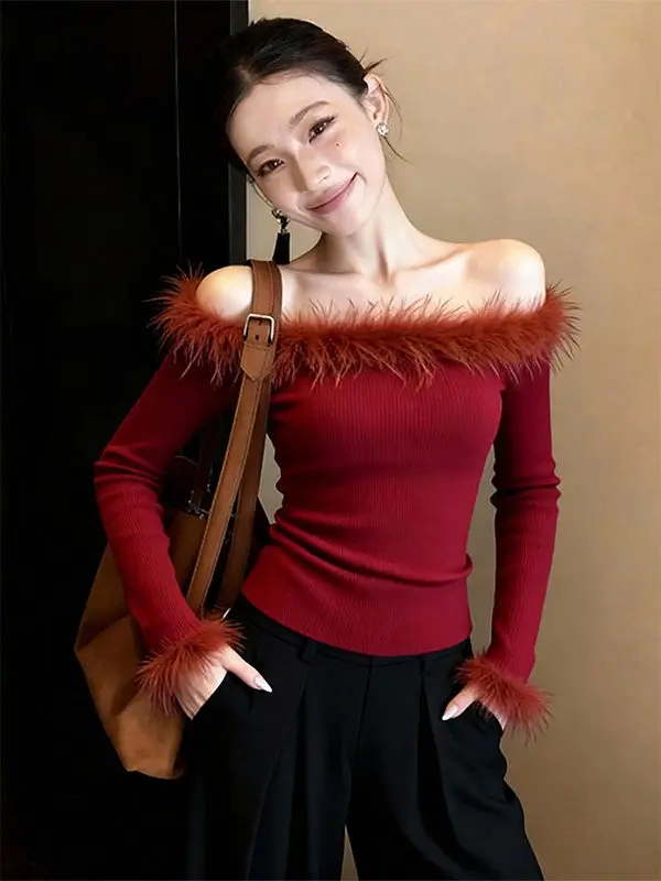 Элегантный плюшевый свитер с одним открытым плечом, красный, с длинным рукавом, женский, приталенный, в стиле французского шика, вязаный, для зимы
Элегантный плюшевый свитер с одним открытым плечом, красный, с длинным рукавом, женский, приталенный, в стиле французского шика, вязаный, для зимы