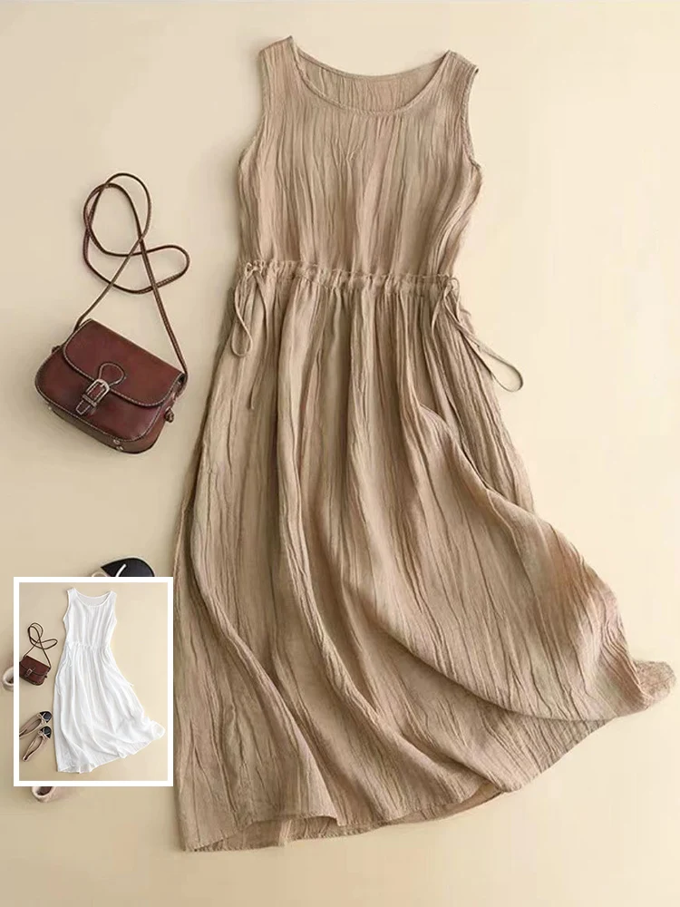 Casual Large Size Women's Long Sleeveless Dress Cotton Linen Gauze round Neck Drawstring Waist Summer A-Line Skirt Dress
Casual Large Size Women's Long Sleeveless Dress Cotton Linen Gauze round Neck Drawstring Waist Summer A-Line Skirt Dress