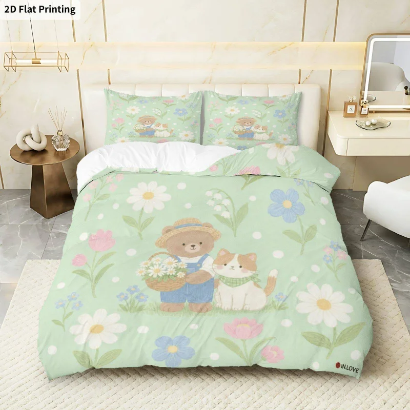 2D Flat Printing 3PCS Duvet Cover, 1 Duvet Cover + 2 Pillowcases (Without Filler), Bear Cat Floral Theme
2D Flat Printing 3PCS Duvet Cover, 1 Duvet Cover + 2 Pillowcases (Without Filler), Bear Cat Floral Theme